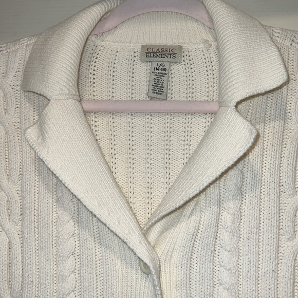 Vintage Cream Collared Button-Front Chunky Knit Cardigan - Picture 3 of 4